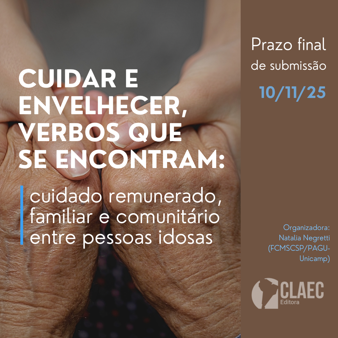 Imagem com um fundo desfocado mostrando as mãos de duas pessoas idosas, uma sobre a outra, em um gesto de cuidado e apoio. O texto principal está em branco sobreposto à imagem.