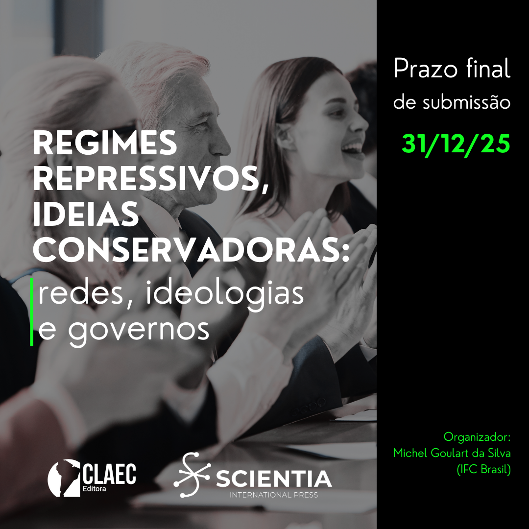 Imagem em preto e branco de um grupo de pessoas em um ambiente formal, como uma conferência, aplaudindo. O foco está em um homem mais velho e em uma mulher sorrindo, sugerindo um debate político ou ideológico.