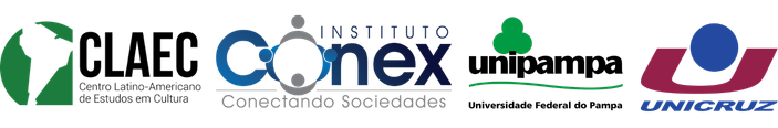 Logos das instituições parceiras do EHM CLAEHM 2026, incluindo CLAEC, Instituto Conex, UNIPAMPA e UNICRUZ.