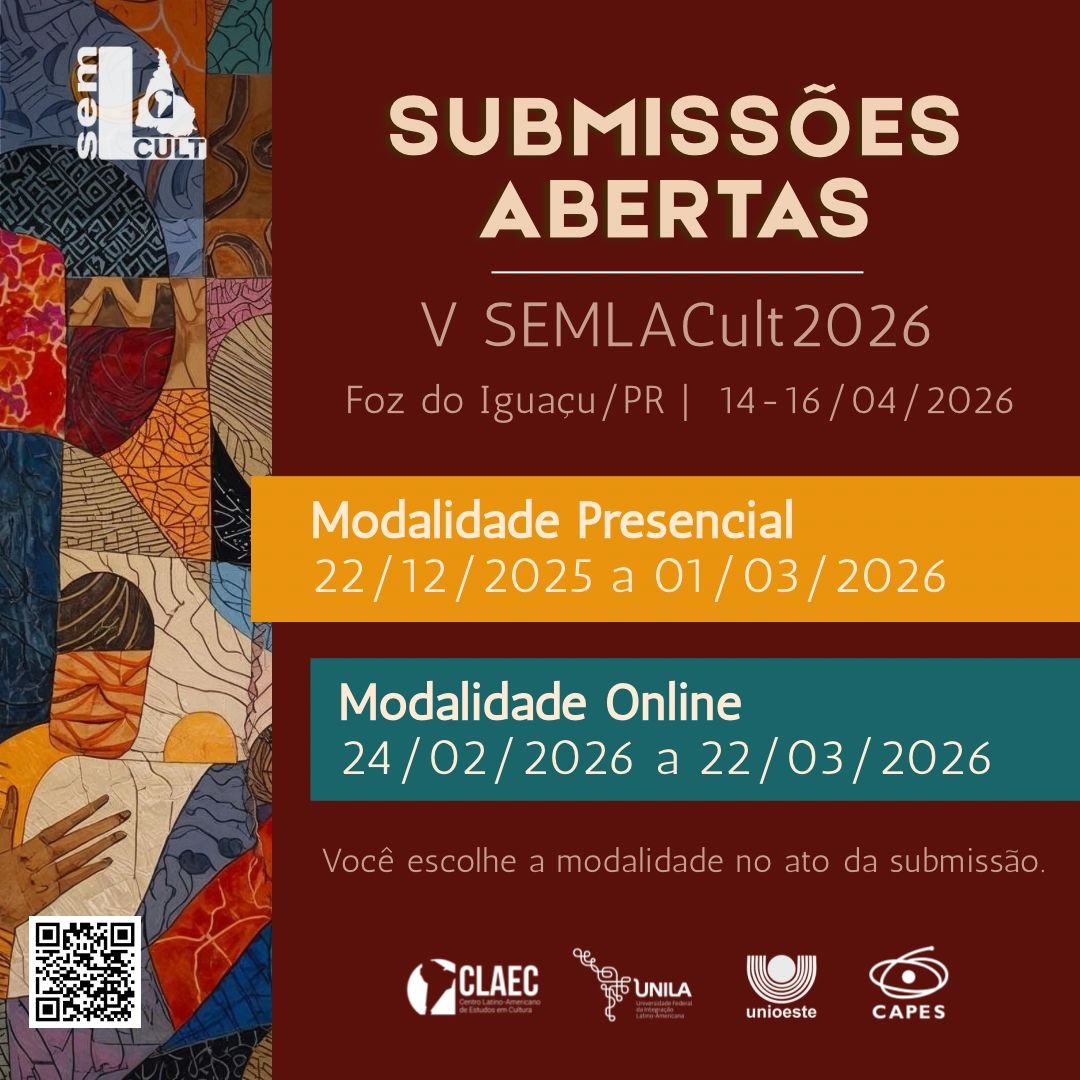 Submissões abertas para o V SEMLACult 2026 nas modalidades presencial e online com prazos até março de 2026
