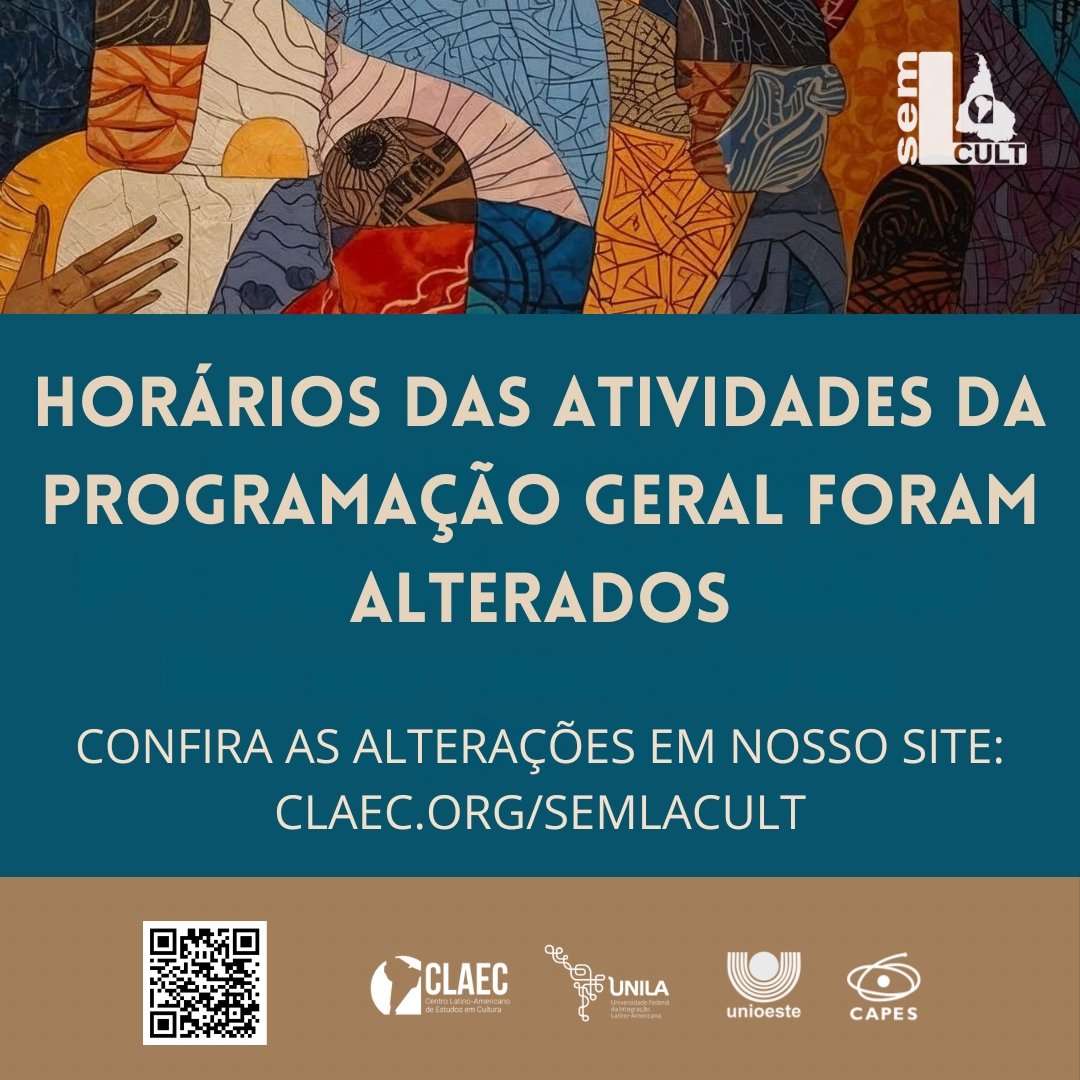 Programação atualizada do V SEMLACult 2026 com alteração nos horários das atividades