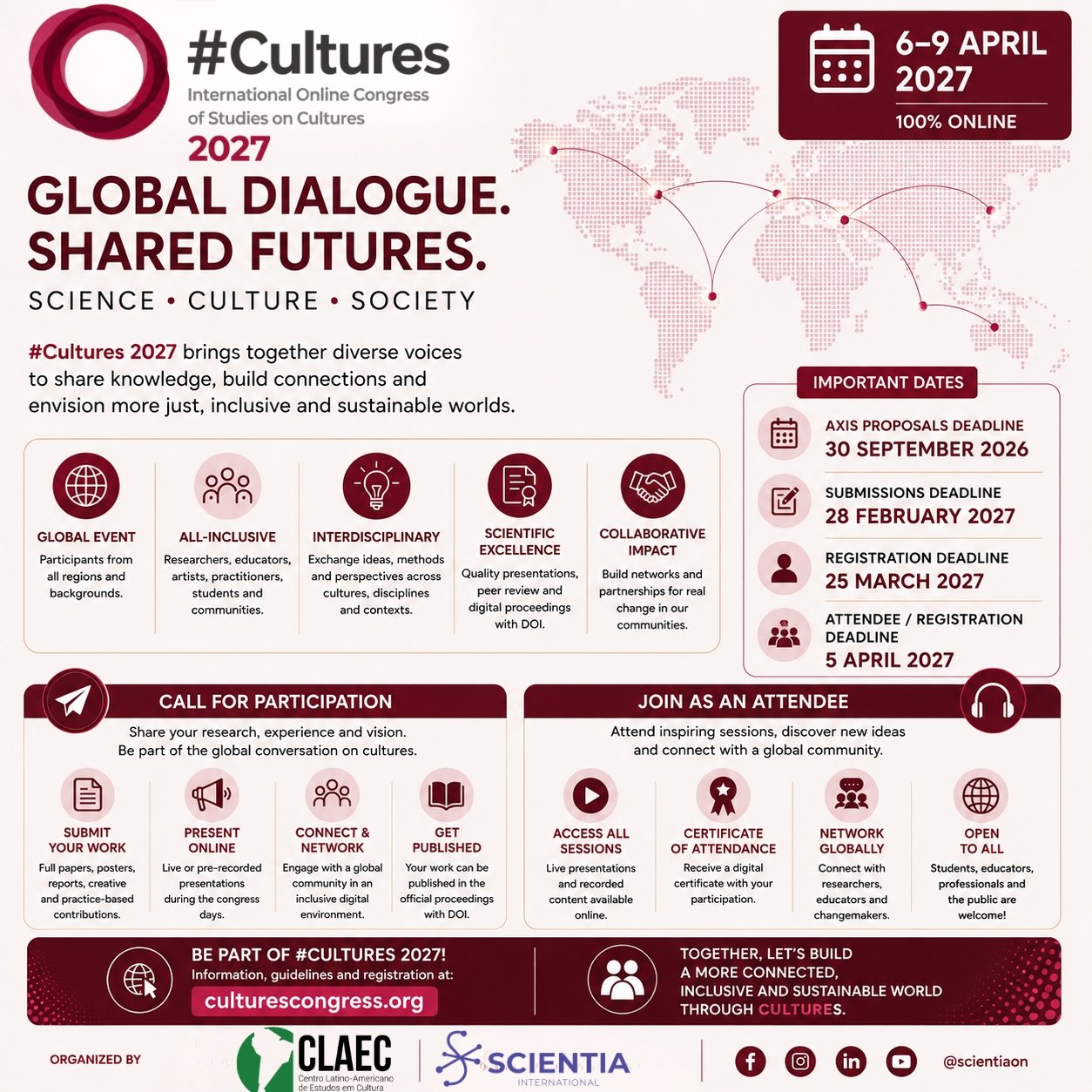 Anúncio das chamadas abertas para submissões, parcerias de eixos temáticos e parcerias institucionais do #Cultures 2027